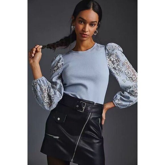 Anthropologie Tops - NWOT Anthropologie DOLAN Lace Puff-Sleeve Top Blue Size L Long sleeve